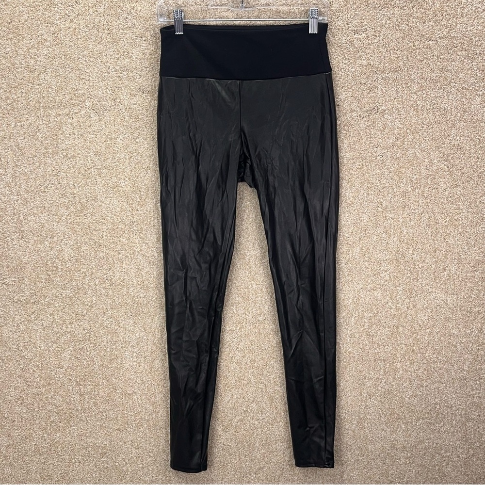 SPANX black assets pants shiny stretchy waist size medium
